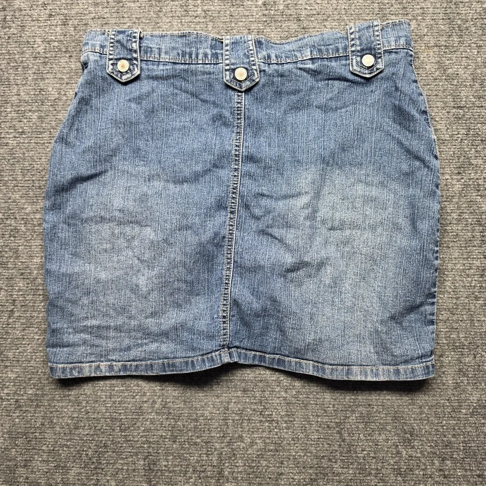 Vintage Route 66 Y2K Denim Mini Skirt Size 12 Stretch Cargo Pockets Blue Medium